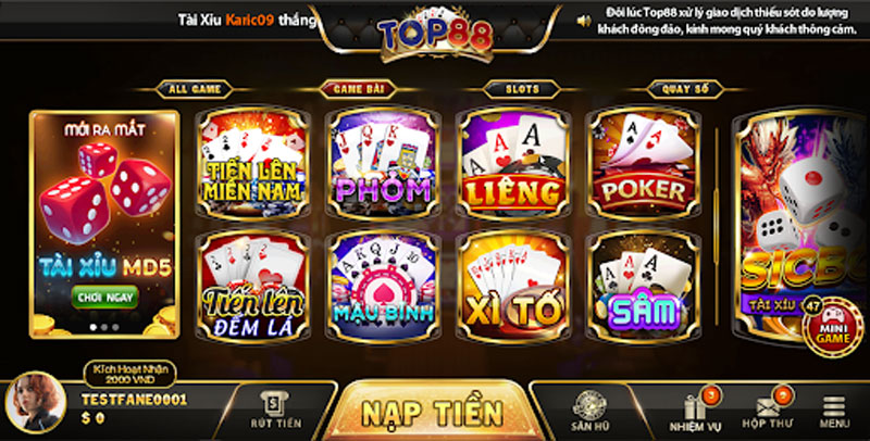 Giao Diện Người Dùng Game Bài Top88 Thân Thiện và Đẹp Mắt